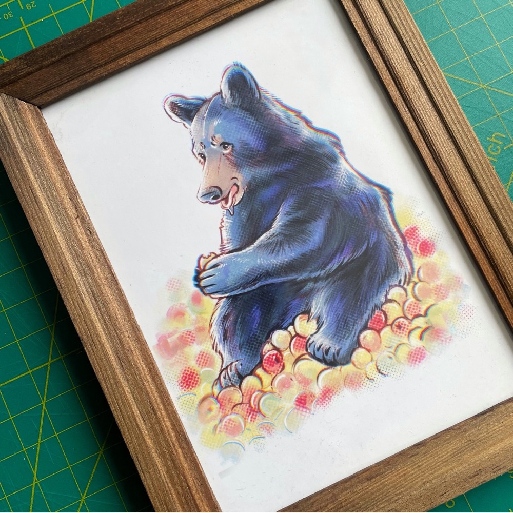 Bear Eating Apples Framed Illustration print digital art wall artwork animals